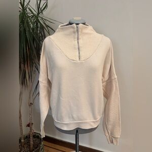 perfectwhitetee Cream Mixed Media Quarter-Zip Pullover Sweatshirt